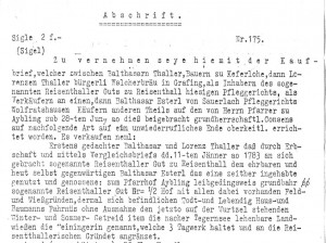 Abschrift Urkunde Kauf Reisenthal 1784